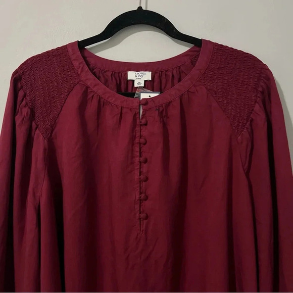 Crown Ivy Peasant Blouse Women’s XXL Red Cranberry Peasant Long Sleeve Button - Picture 6 of 14